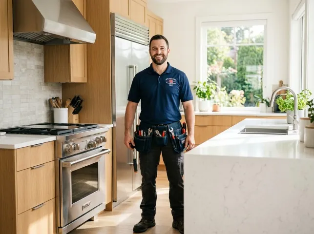 Appliance Repair Hero technician in a Bay Shore, NY kitchen after an appliance repair